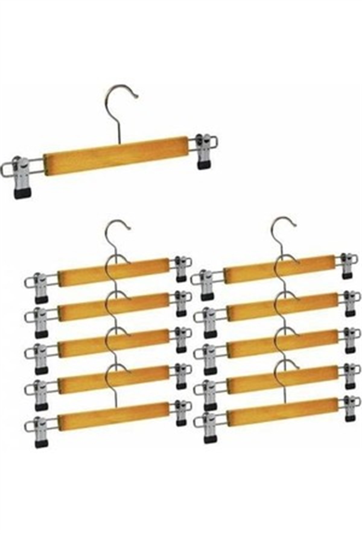 12 Adet Ahşap Pantolon Etek Mandallı Etek Askısı Vernikli 36 cm