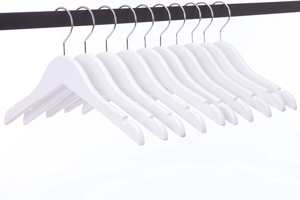 12 Adet Beyaz Ahşap Bebek Elbise Askısı Vernikli Ahşap Çocuk Askısı Beyaz Boyalı 32 cm