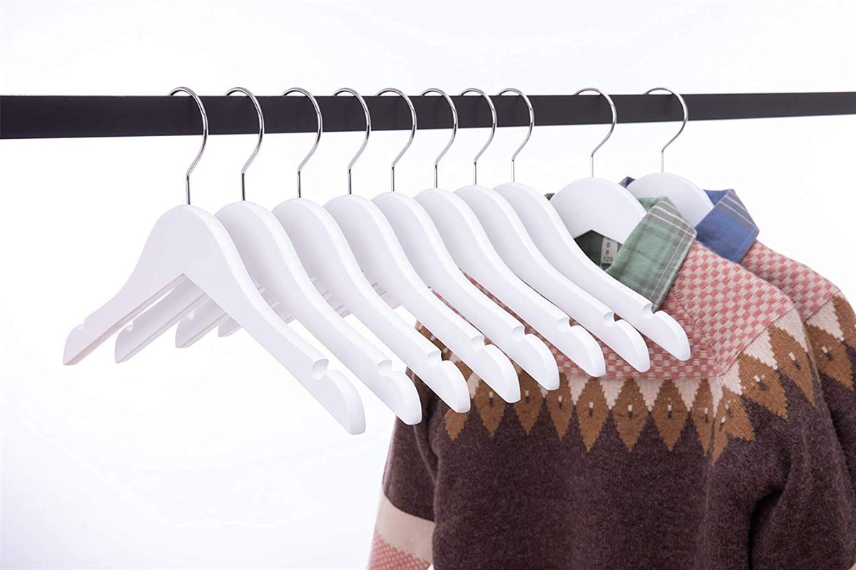 12 Adet Beyaz Ahşap Bebek Elbise Askısı Vernikli Ahşap Çocuk Askısı Beyaz Boyalı 32 cm