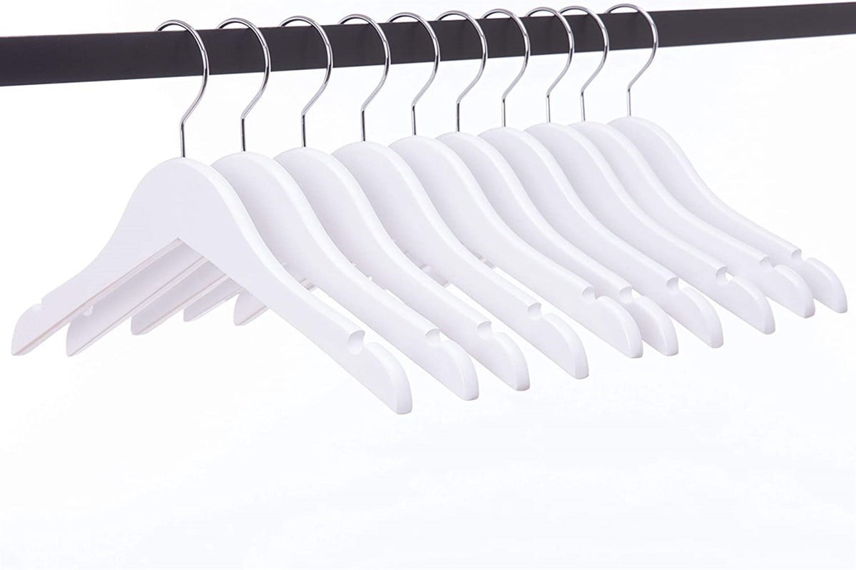 12 Adet Beyaz Ahşap Bebek Elbise Askısı Vernikli Ahşap Çocuk Askısı Beyaz Boyalı 32 cm