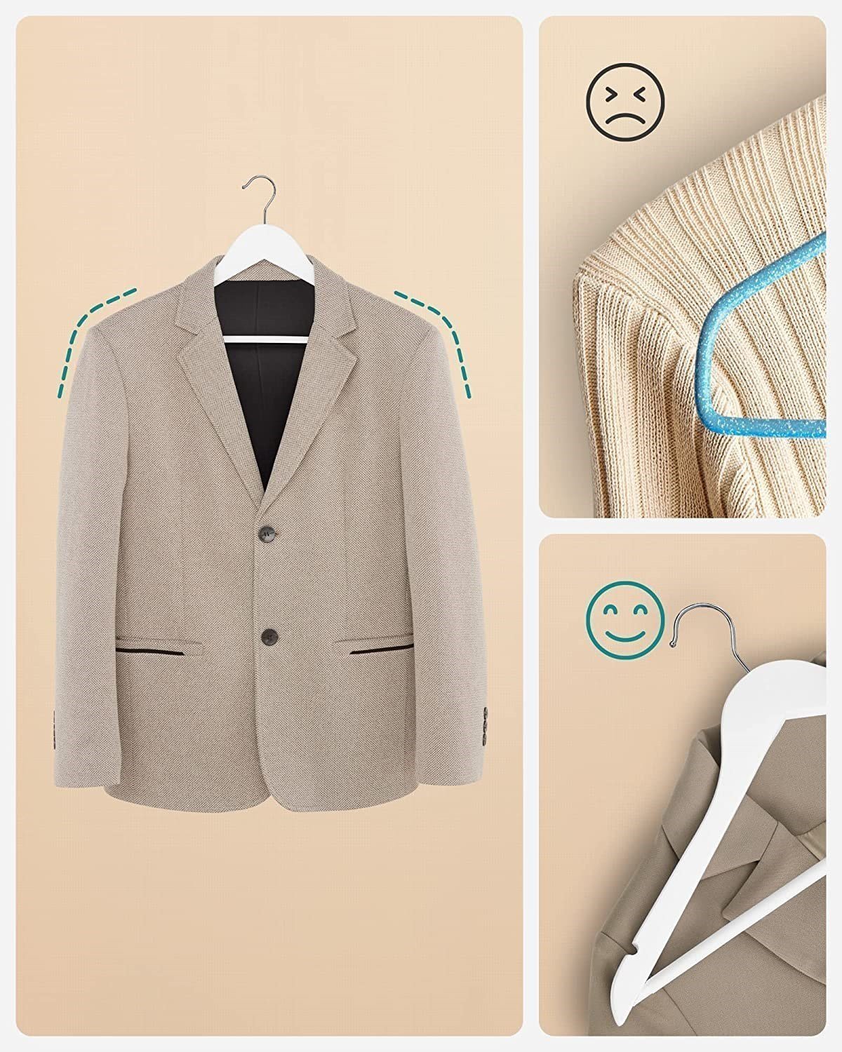 12 Adet Beyaz Ahşap Elbise Askısı, Ahşap Kıyafet Askısı Beyaz Boyalı 43 cm