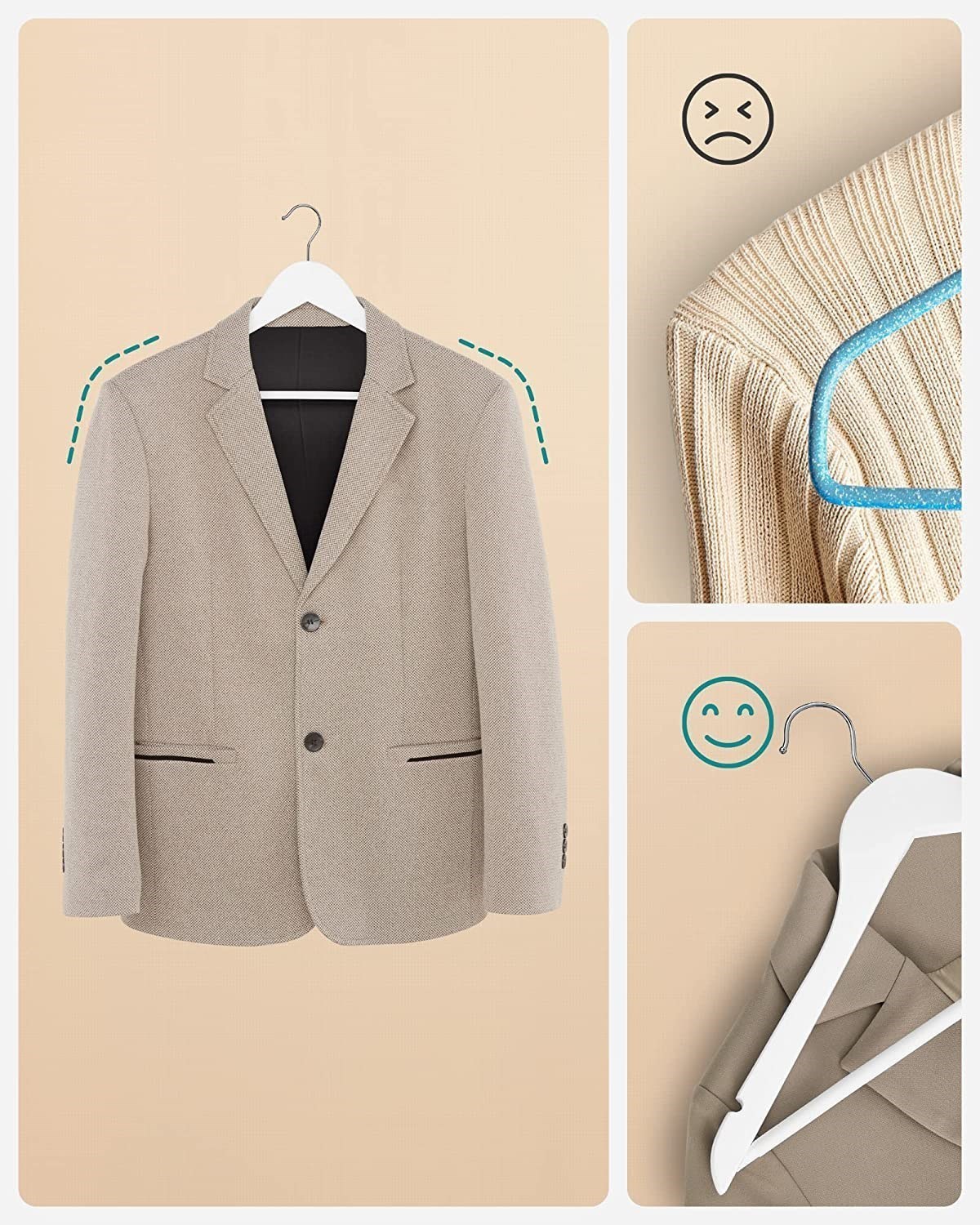 12 Adet Beyaz Ahşap Elbise Askısı, Ahşap Kıyafet Askısı Beyaz Boyalı 43 cm