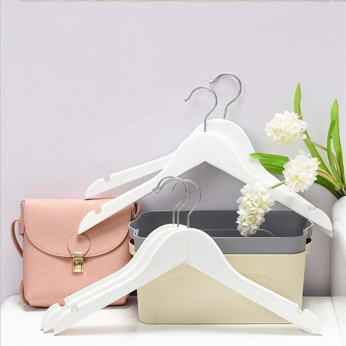 12 Adet Beyaz Ahşap Gömlek Askısı Ahşap Bluz Kaban Askısı Beyaz Boyalı 43 cm