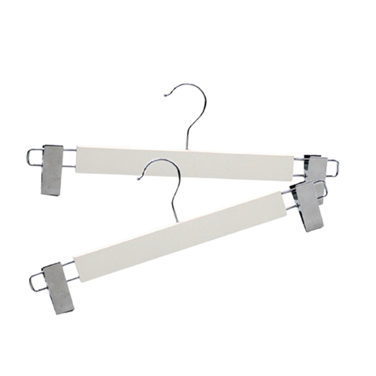 12 Adet Beyaz Ahşap Pantolon Askısı Klipsli Ahşap Etek Askısı Mandallı Elbise Askısı Vernikli 36 cm
