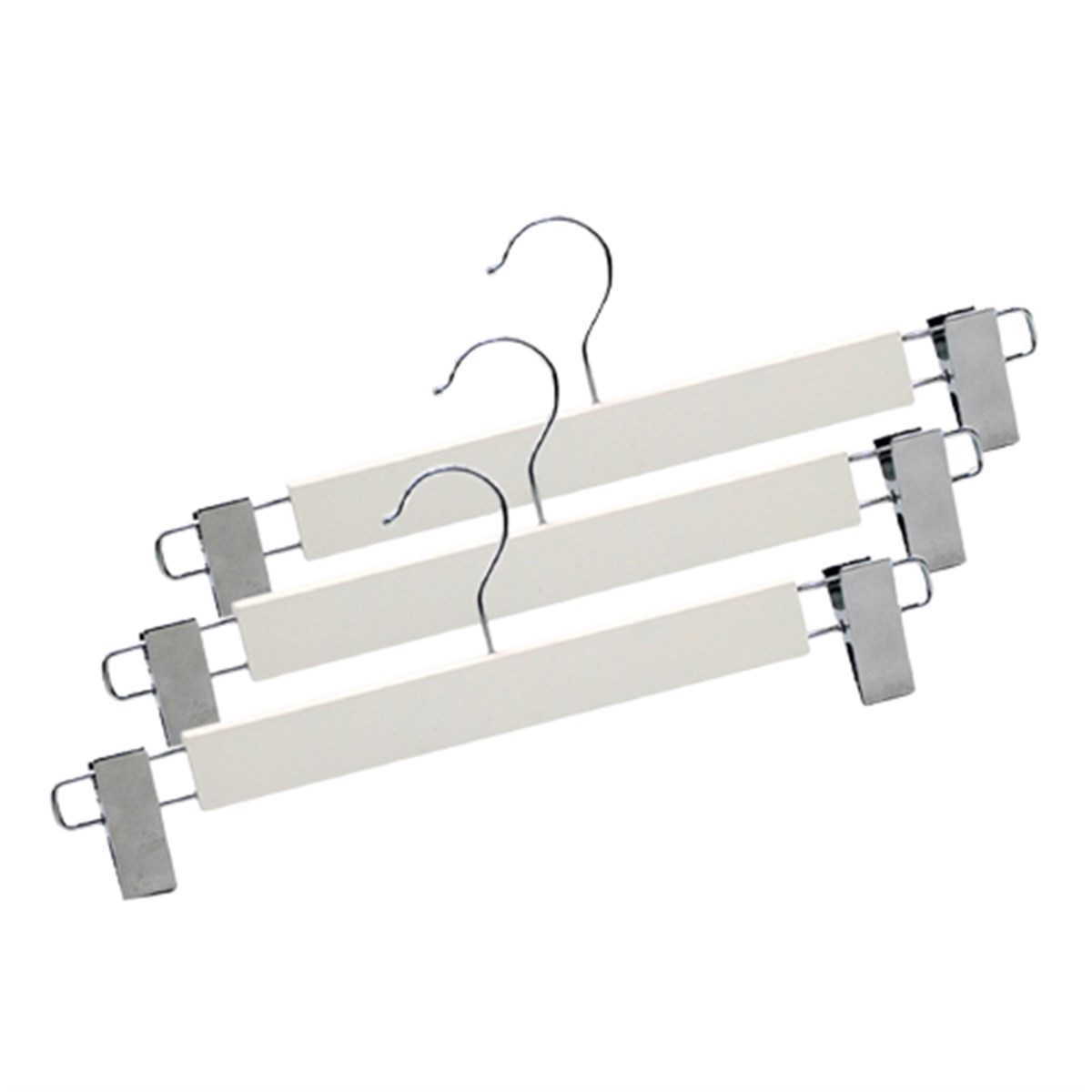 12 Adet Beyaz Ahşap Pantolon Askısı Klipsli Ahşap Etek Askısı Mandallı Elbise Askısı Vernikli 36 cm