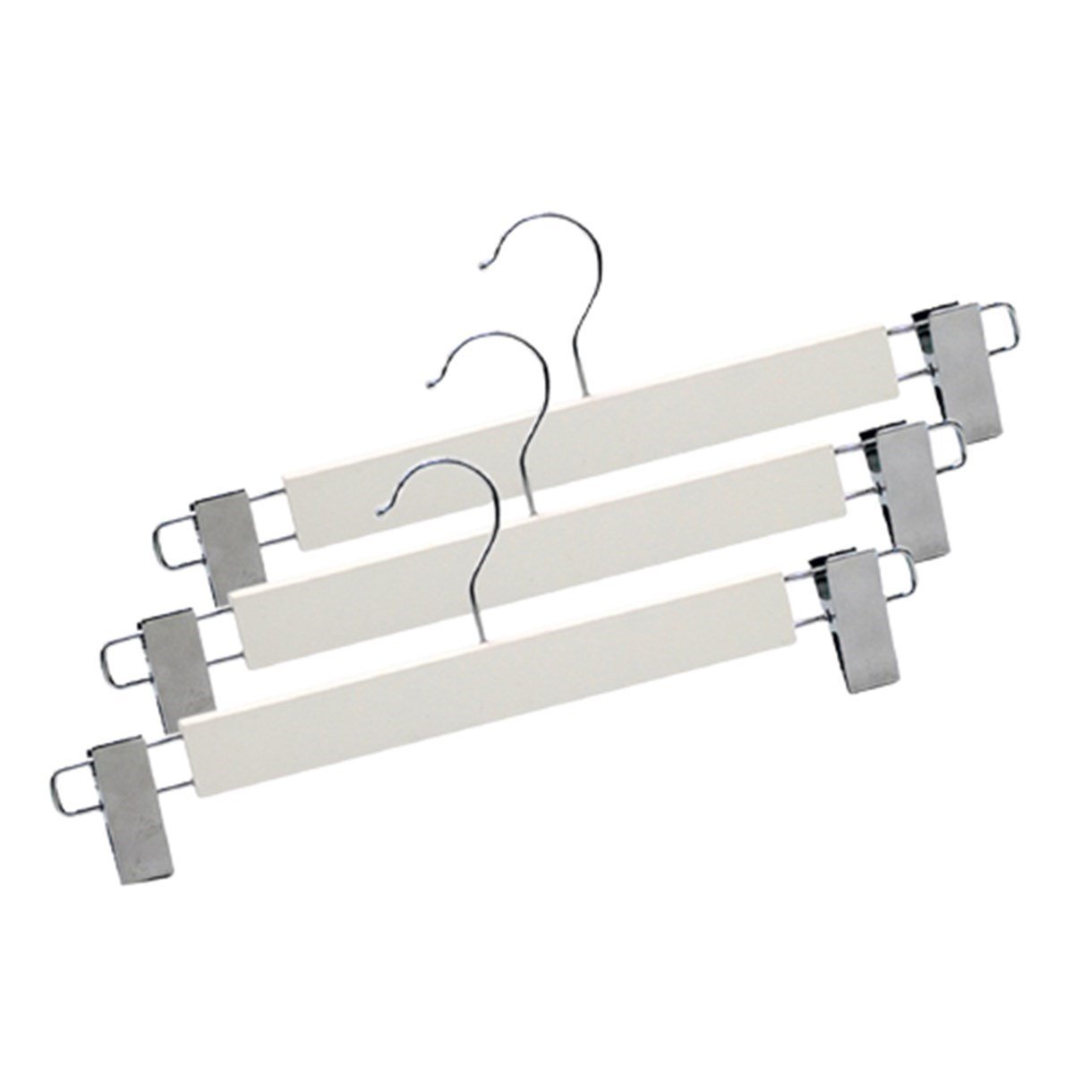 12 Adet Beyaz Ahşap Pantolon Askısı Klipsli Ahşap Etek Askısı Mandallı Elbise Askısı Vernikli 36 cm