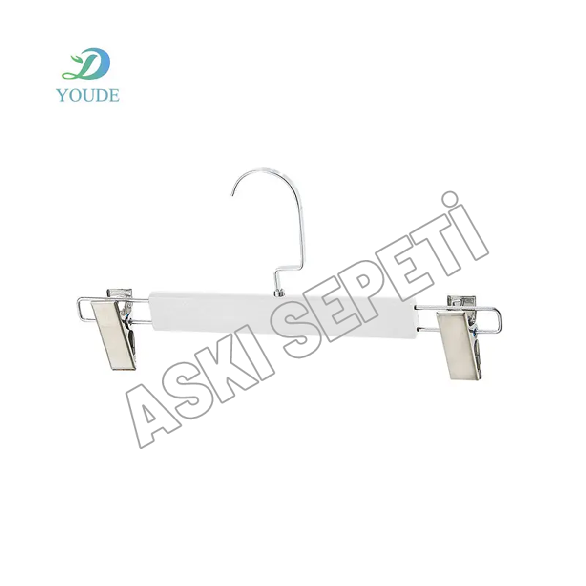 12 Adet Beyaz Ahşap Pantolon Askısı Mandallı Etek Askısı Boyalı Etek Askısı Nikel Amerikan Kancalı 36 cm