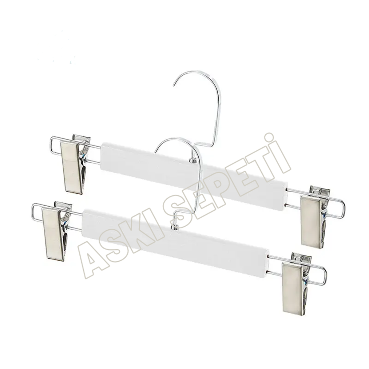 12 Adet Beyaz Ahşap Pantolon Askısı Mandallı Etek Askısı Boyalı Etek Askısı Nikel Amerikan Kancalı 36 cm