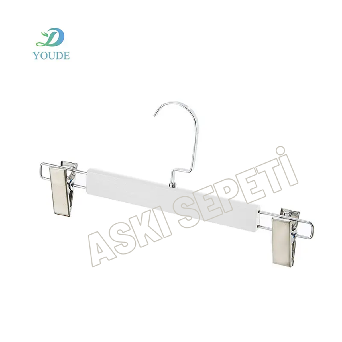 12 Adet Beyaz Ahşap Pantolon Askısı Mandallı Etek Askısı Boyalı Etek Askısı Nikel Amerikan Kancalı 36 cm