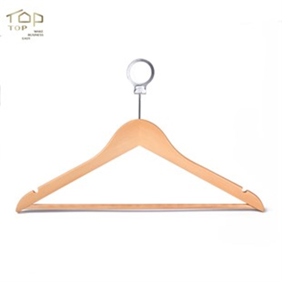 12 Adet Otel Tipi Elbise Askısı Ahşap Otel Elbise Askısı Vernikli Metal Halkalı 43 cm