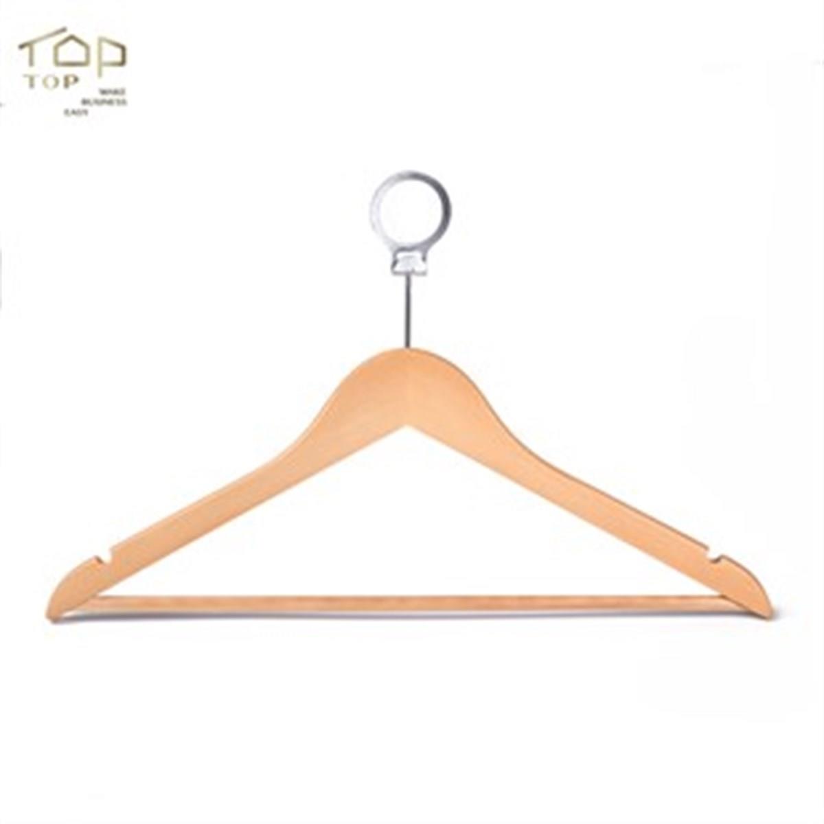 12 Adet Otel Tipi Elbise Askısı Ahşap Otel Elbise Askısı Vernikli Metal Halkalı 43 cm