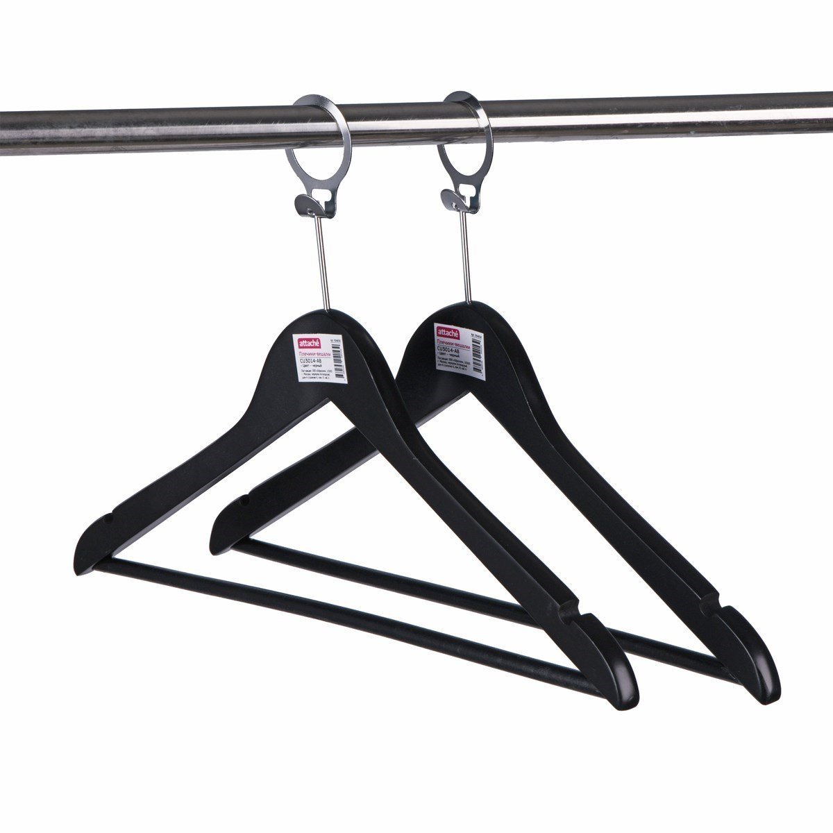 12 Adet Otel Tipi Elbise Askısı Ahşap Otel Elbise Askısı Siyah Boyalı Metal Halkalı 43 cm