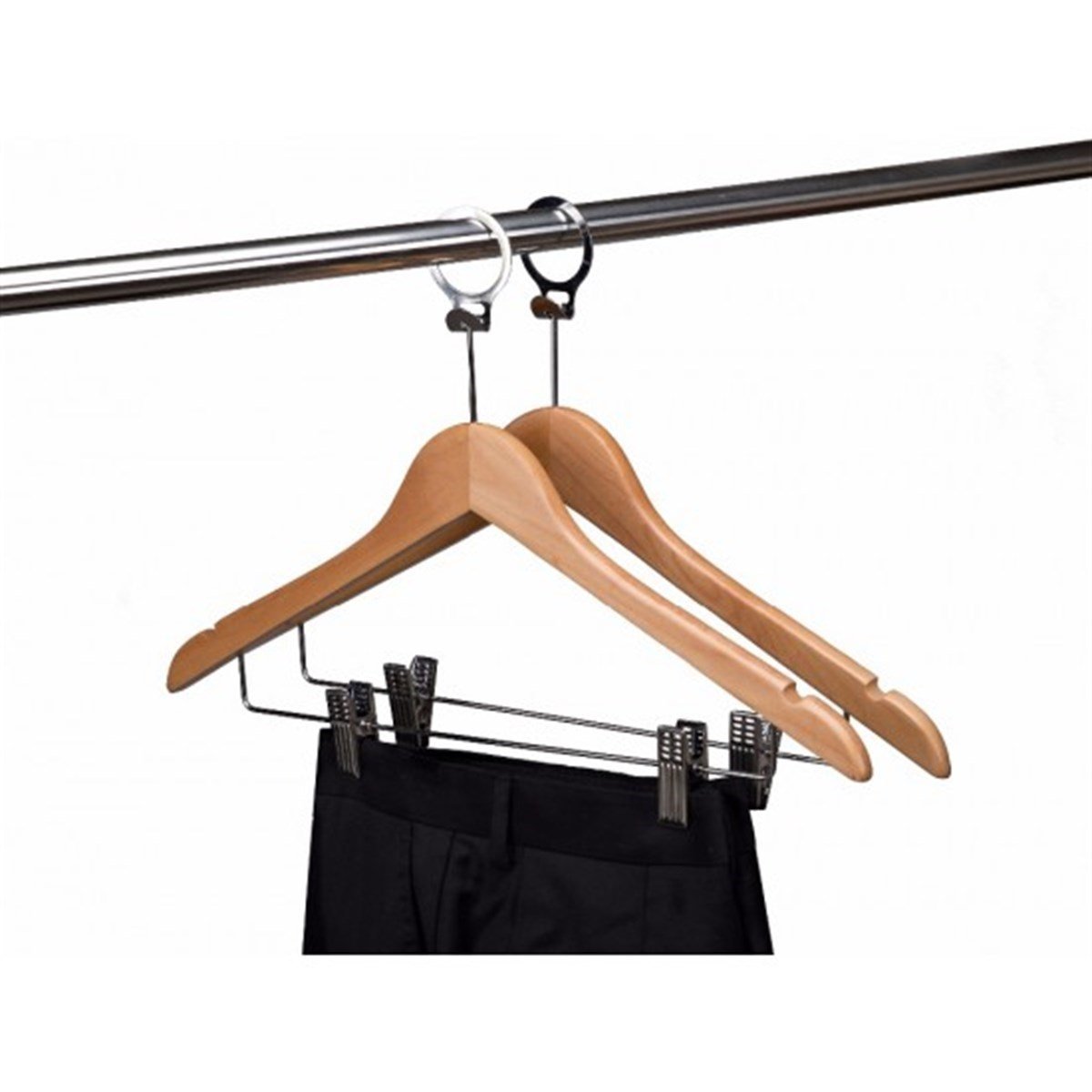 12 Adet Otel Tipi Elbise Askısı Ahşap Kıyafet Askısı Otel Elbise Askısı Maşalı Takım Elbise Askısı Vernikli 43 cm
