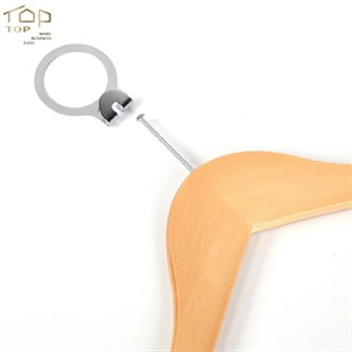 12 Adet Otel Tipi Elbise Askısı Ahşap Otel Elbise Askısı Vernikli Metal Halkalı 43 cm