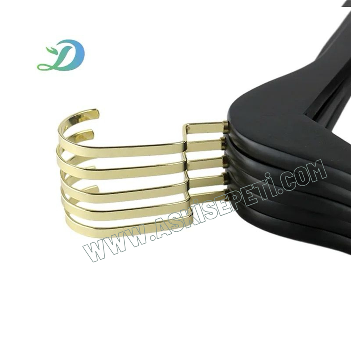 12 Adet Siyah Ahşap Elbise Askısı Amerikan Kanca Ahşap Kıyafet Askısı Siyah Boyalı Ahşap Gelinlik Askısı Gold Amerikan Kanca 43 cm