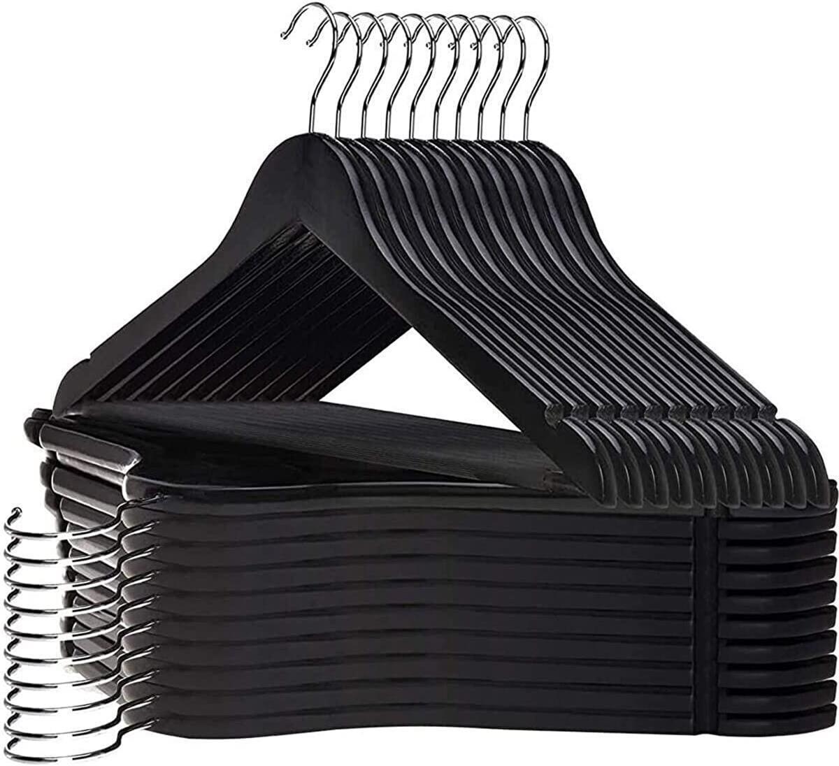 12 Adet Siyah Ahşap Elbise Askısı Pantolon Askısı Siyah Boyalı Kıyafet Askısı 43 cm