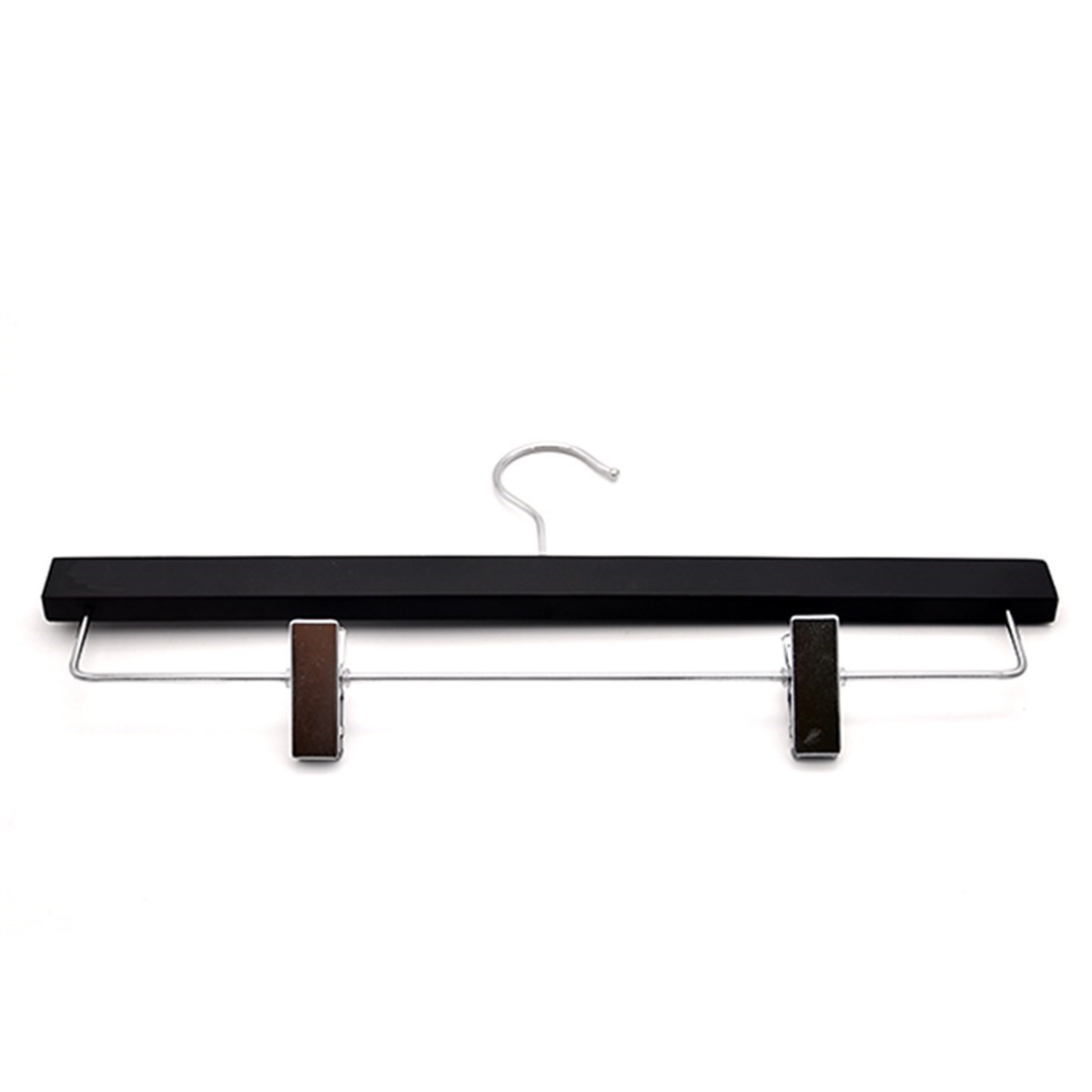 12 Adet Siyah Ahşap Pantolon Askısı Klipsli Etek Askısı Metal Mandallı 36 cm