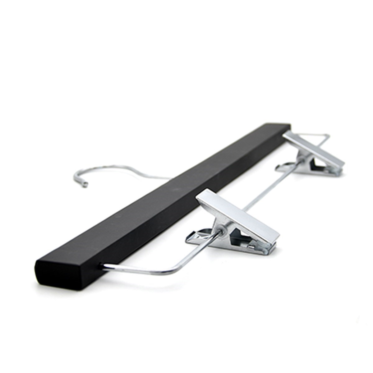 12 Adet Siyah Ahşap Pantolon Askısı Klipsli Etek Askısı Metal Mandallı 36 cm