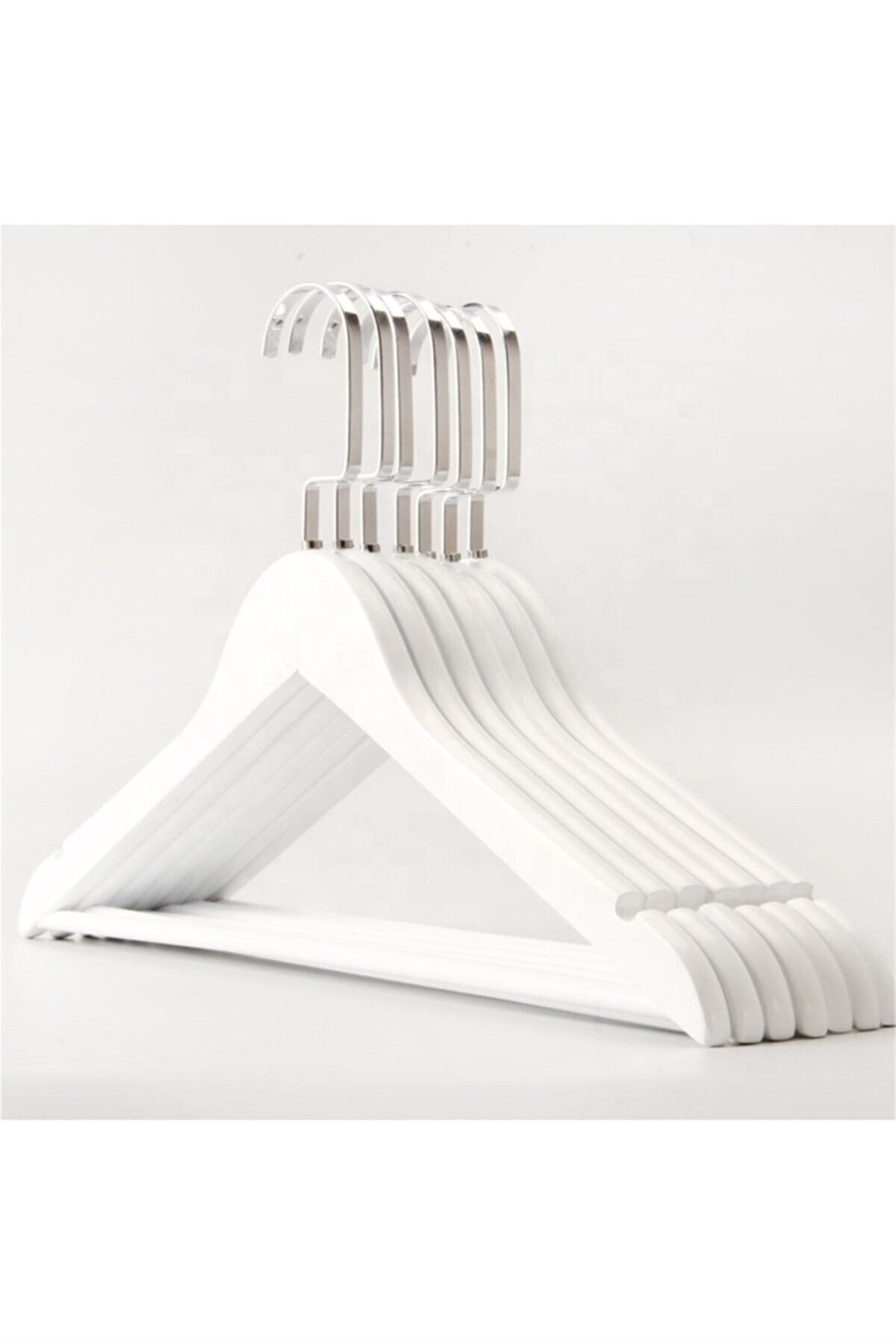 24 Adet Ahşap Gelinlik Askısı Beyaz Abiye Askısı Metalik Kanca 43 cm