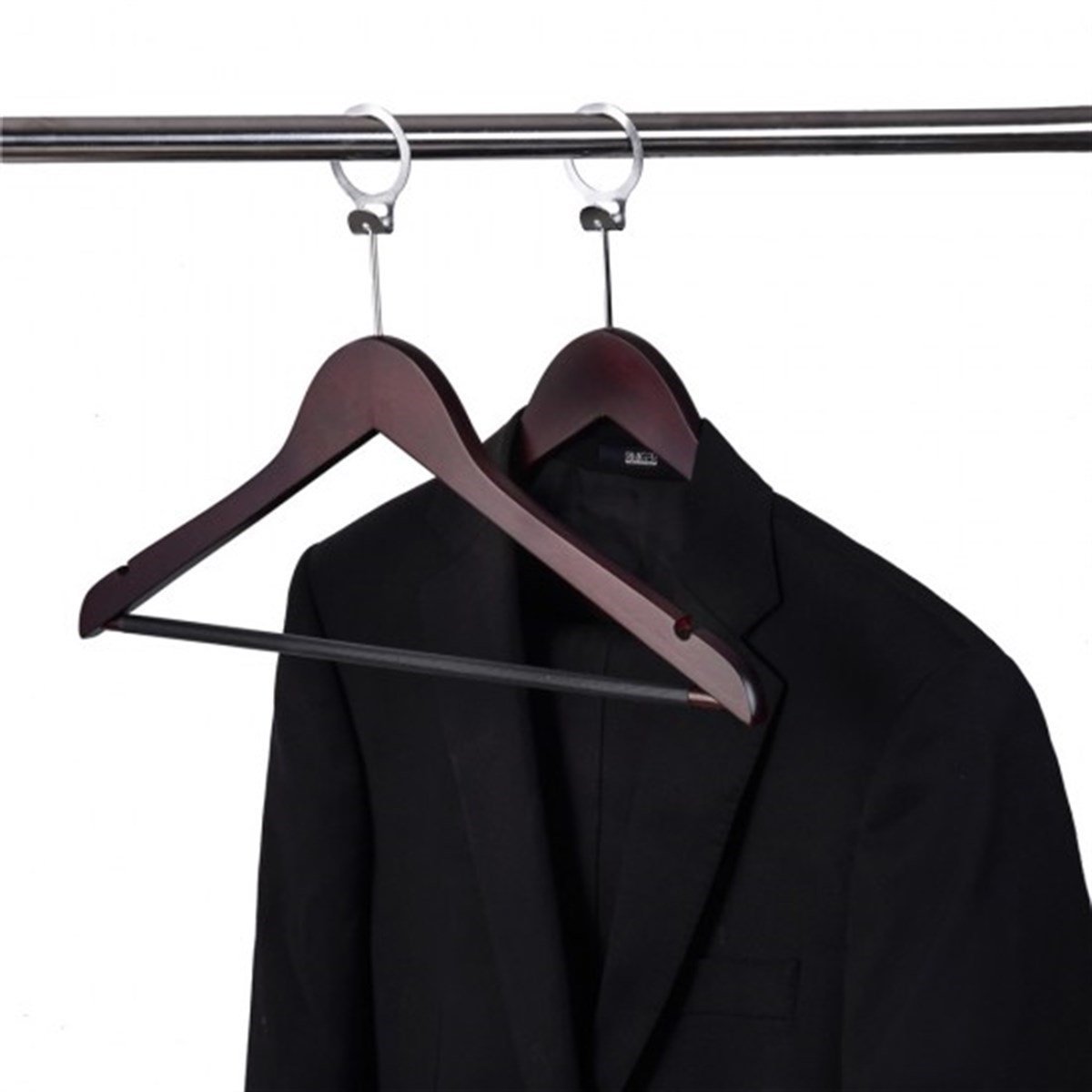 24 Adet Otel Tipi Elbise Askısı Ahşap Otel Elbise Askısı Ceviz Renk Metal Halkalı 43 cm