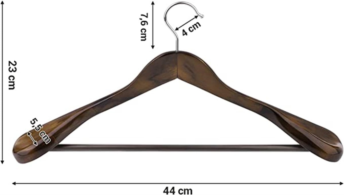 25 Adet Ahşap Ceket Askısı Kalın Omuz Formlu Takım Elbise Askısı Kaban Palto Askısı Koyu Ceviz 44 cm