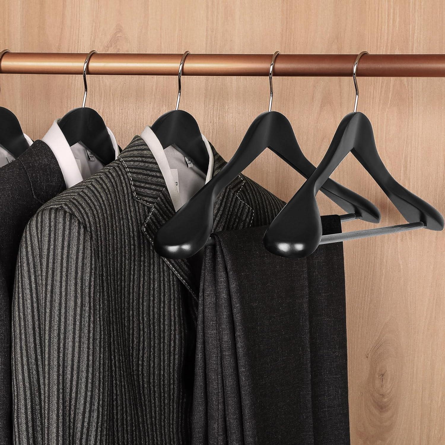 25 Adet Ahşap Ceket Askısı Kalın Omuz Formlu Takım Elbise Askısı Kaban Palto Askısı Siyah 44 cm