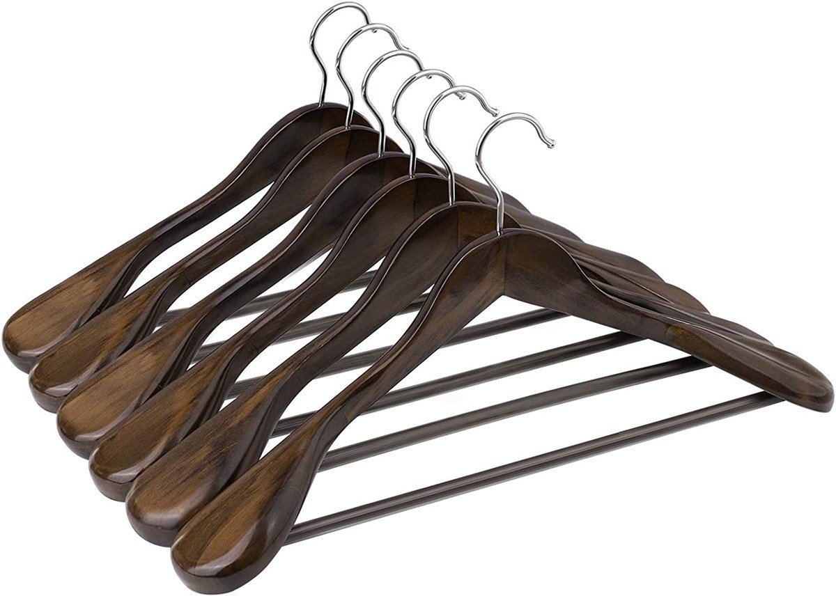 25 Adet Ahşap Ceket Askısı Kalın Omuz Formlu Takım Elbise Askısı Kaban Palto Askısı Koyu Ceviz 44 cm