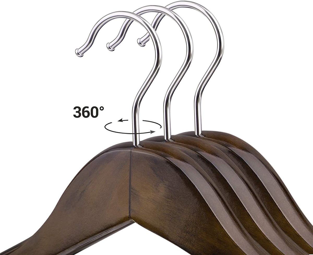 25 Adet Ahşap Ceket Askısı Kalın Omuz Formlu Takım Elbise Askısı Kaban Palto Askısı Koyu Ceviz 44 cm