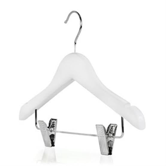 48 adet beyaz ahşap bebek takım askısı 32 cm alttan mandallı nikel kanca 