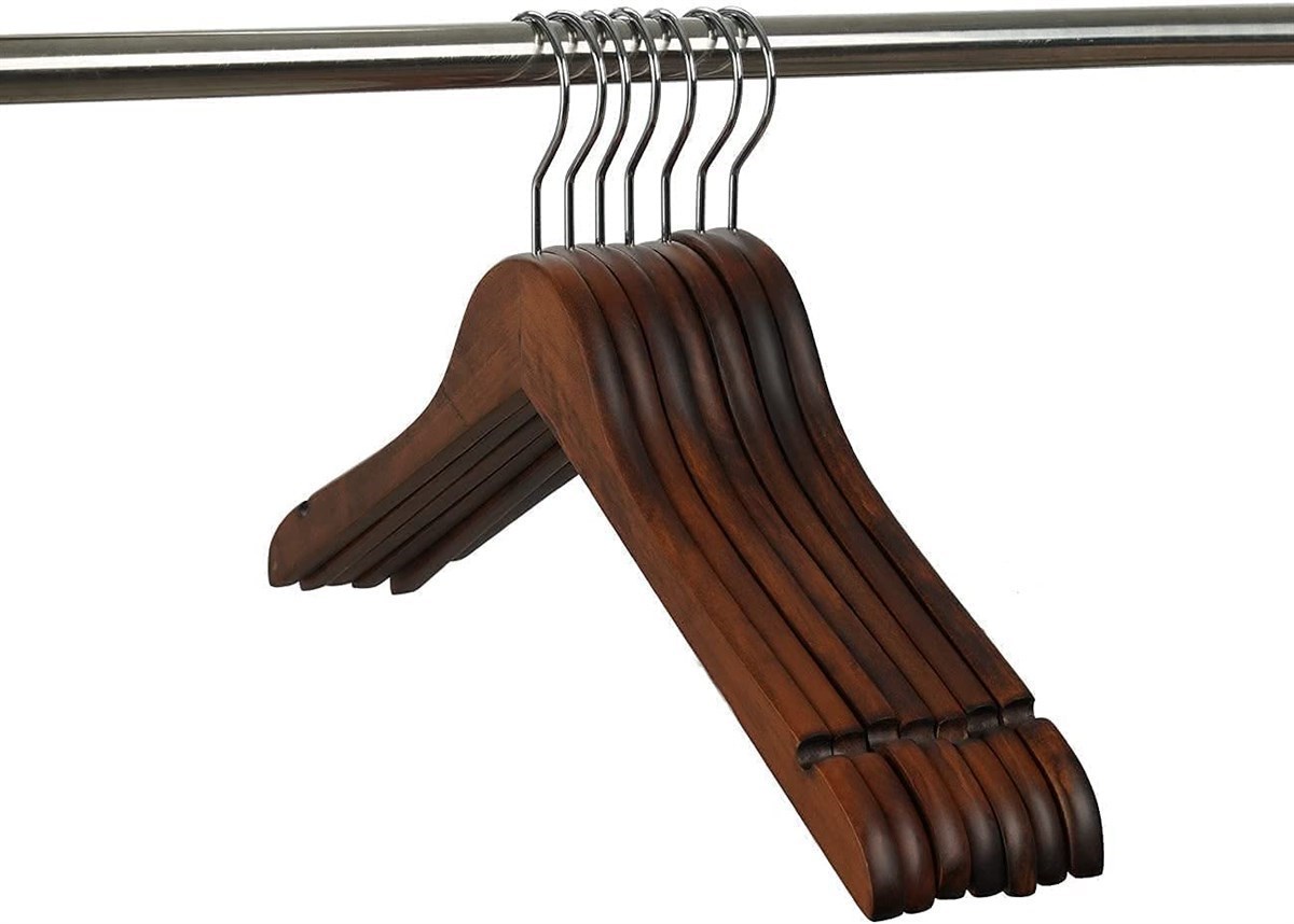 50 Adet Koyu Ceviz Ahşap Gömlek Askısı Ahşap Bluz Kaban Askısı Beyaz Boyalı 44 cm