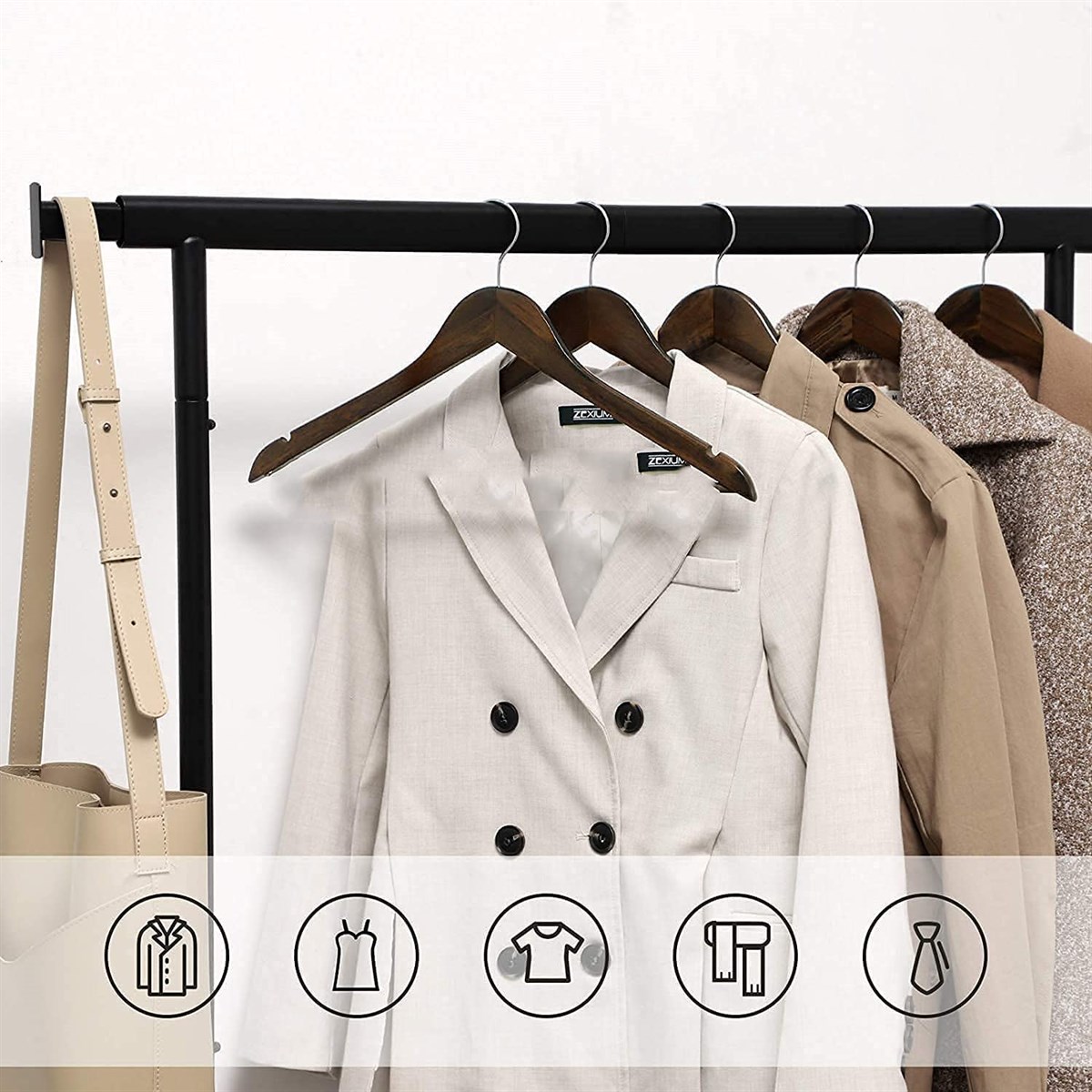 50 Adet Koyu Ceviz Ahşap Gömlek Askısı Ahşap Bluz Kaban Askısı Beyaz Boyalı 44 cm