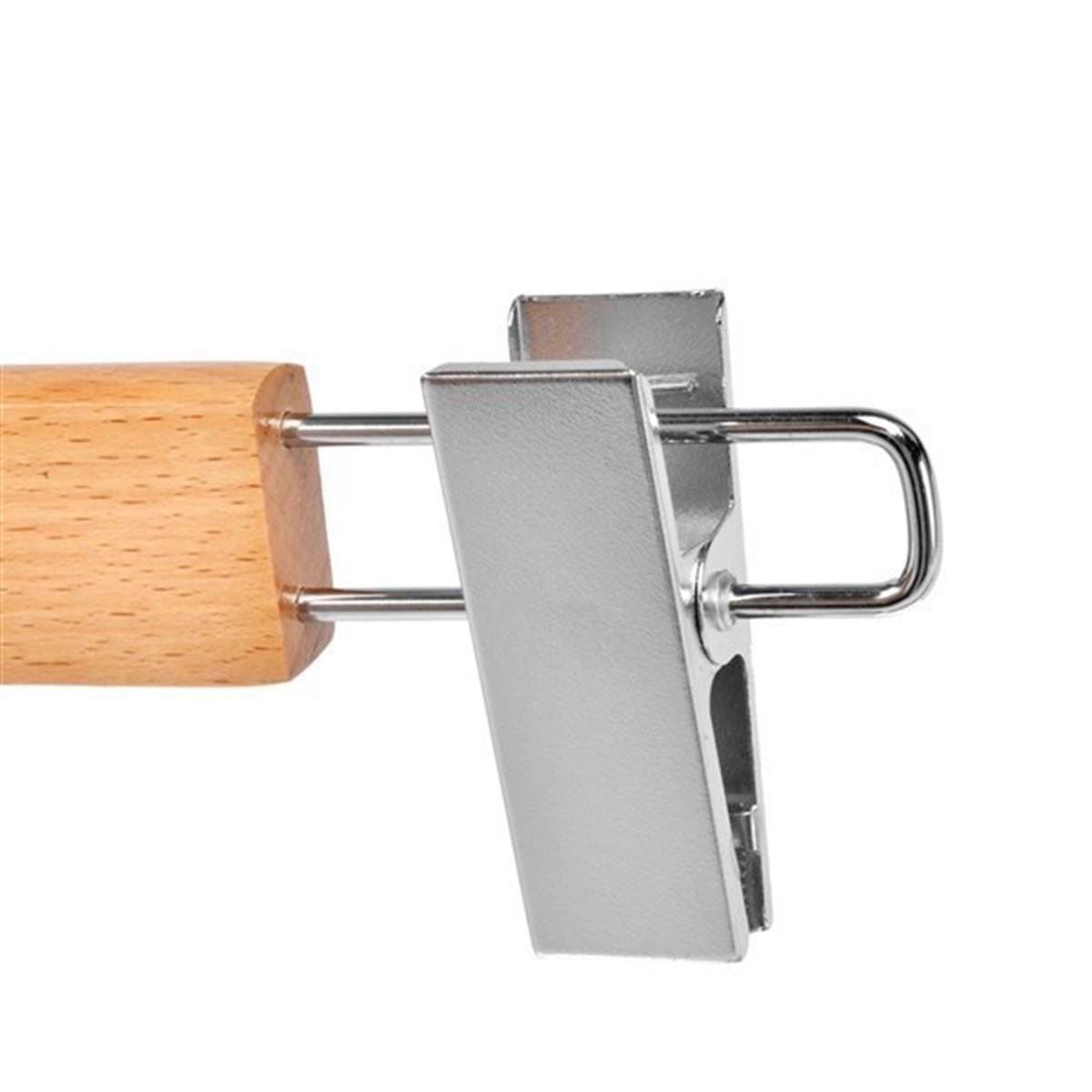 Ahşap Pantolon Askısı Naturel Vernikli Etek Askısı Amerikan Gümüş Kanca 36 cm