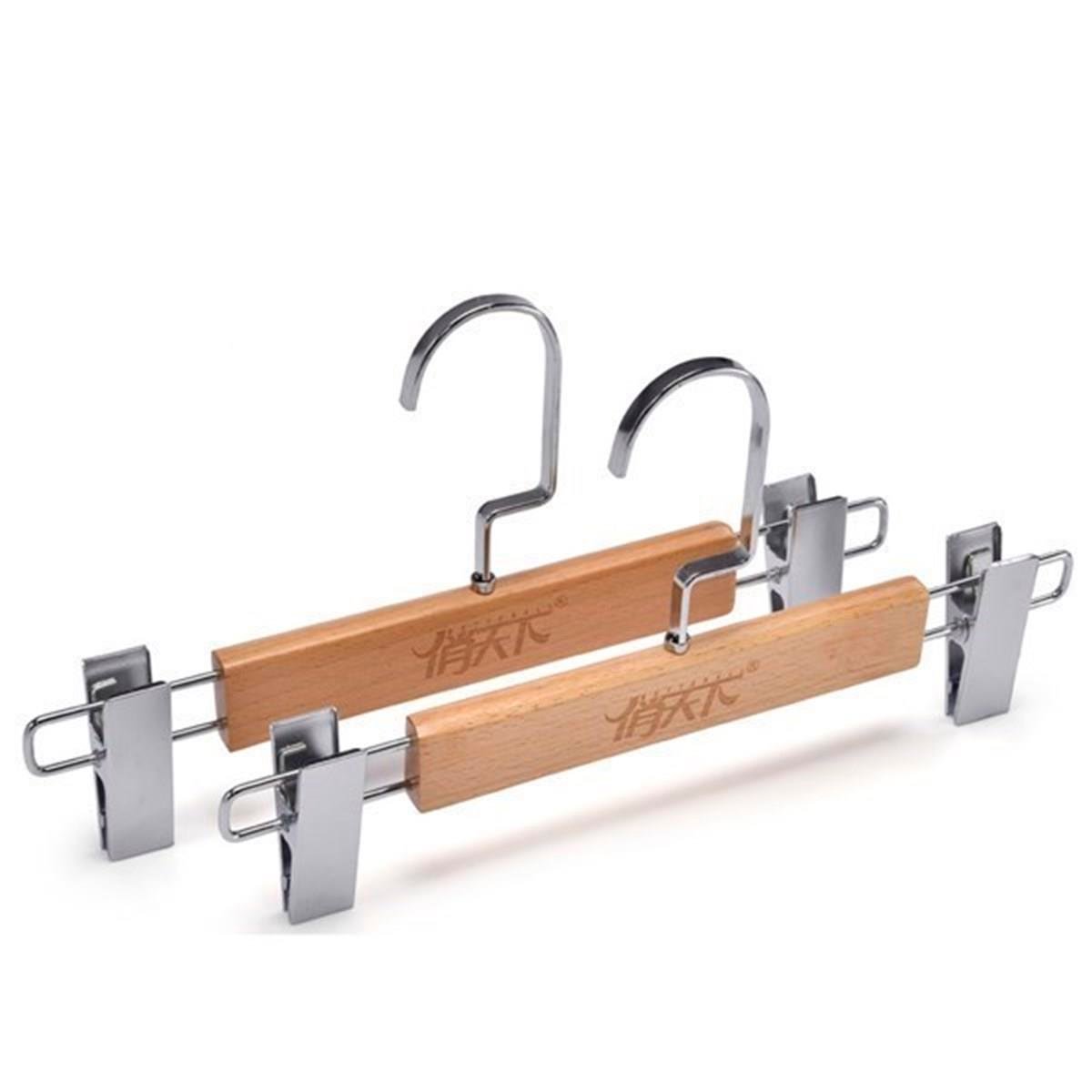 Ahşap Pantolon Askısı Naturel Vernikli Etek Askısı Amerikan Gümüş Kanca 36 cm