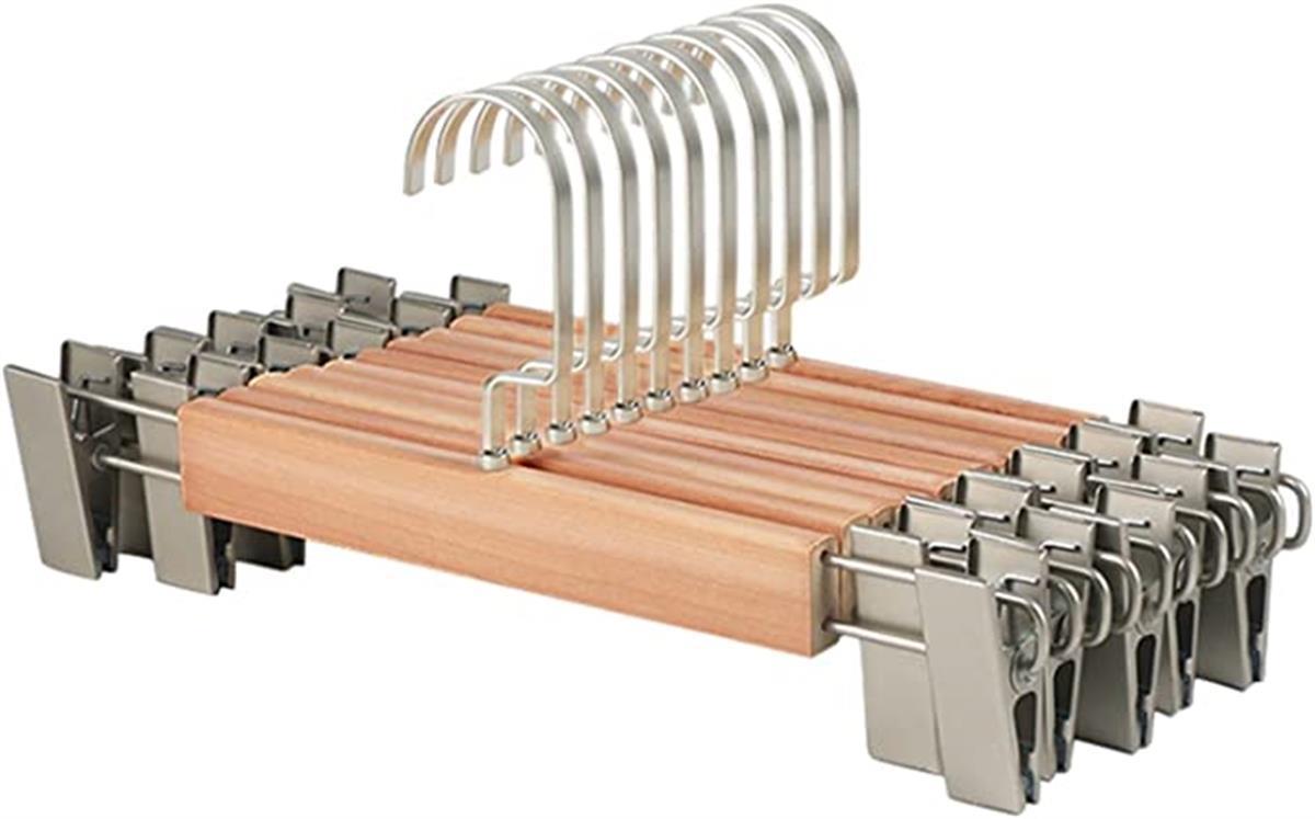 Ahşap Pantolon Askısı Naturel Vernikli Etek Askısı Amerikan Gümüş Kanca 36 cm