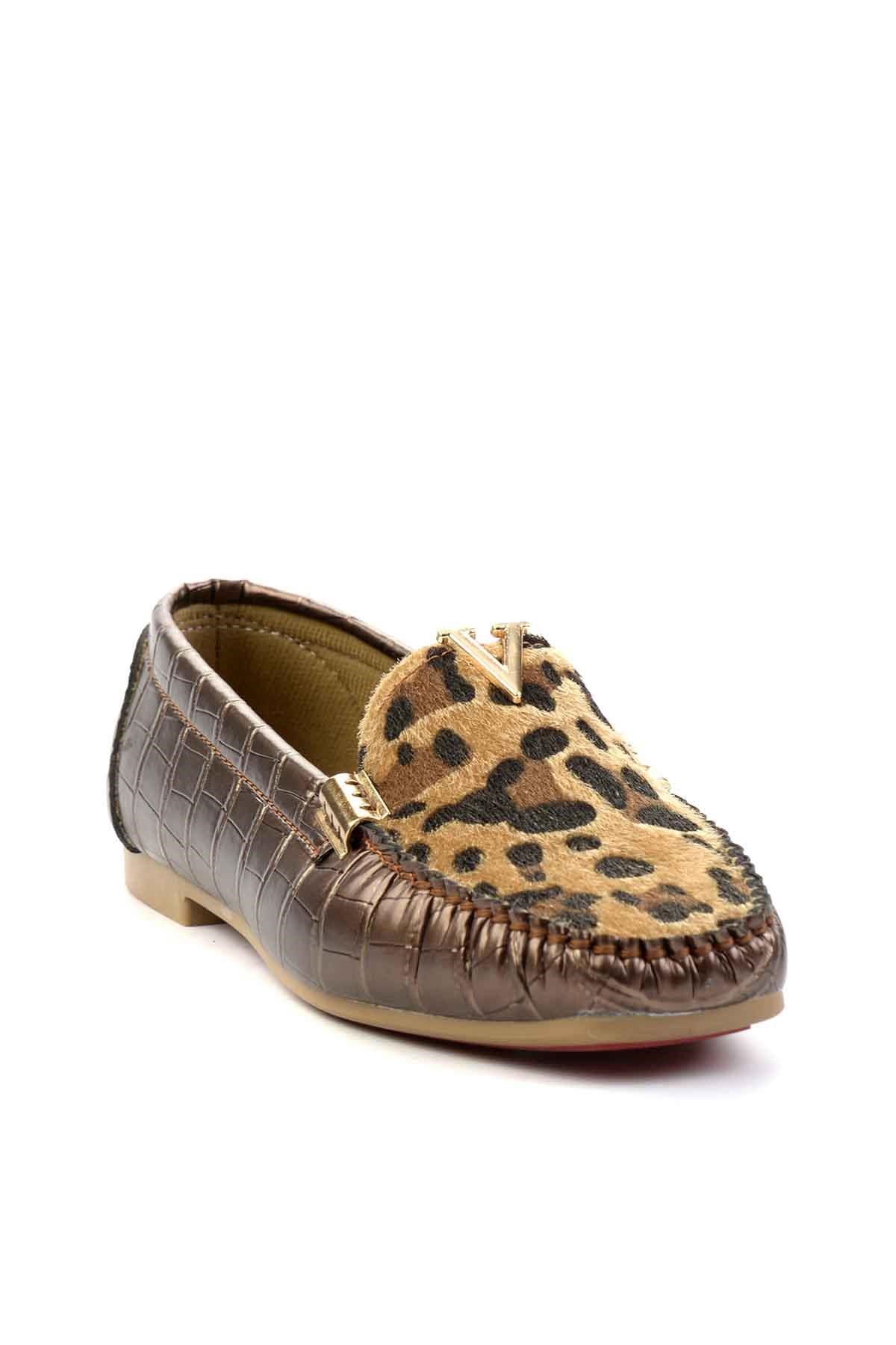 Bakır Leopar Kroko  Kadın Loafer Ayakkabı K01542030411