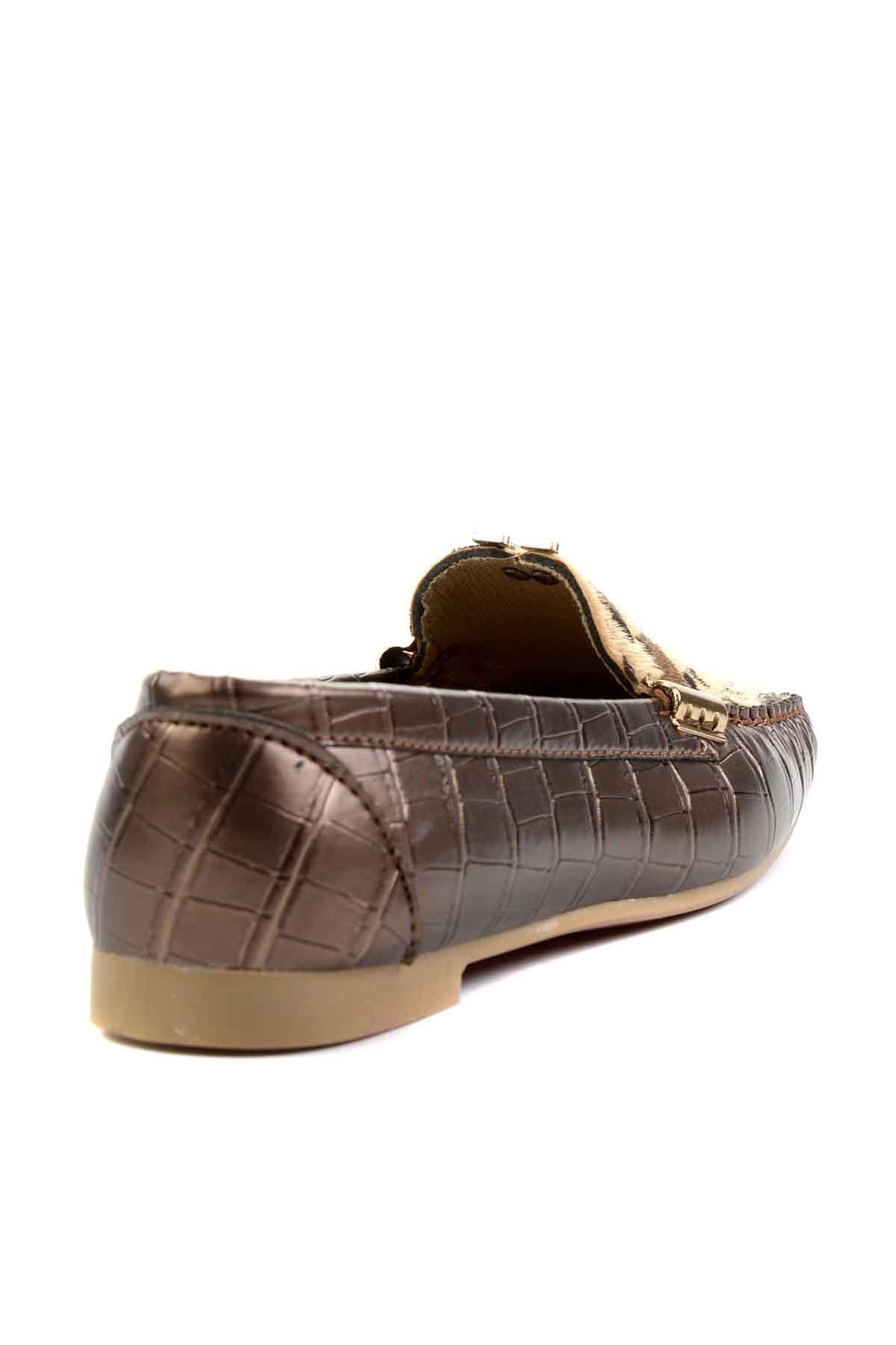 Bakır Leopar Kroko  Kadın Loafer Ayakkabı K01542030411