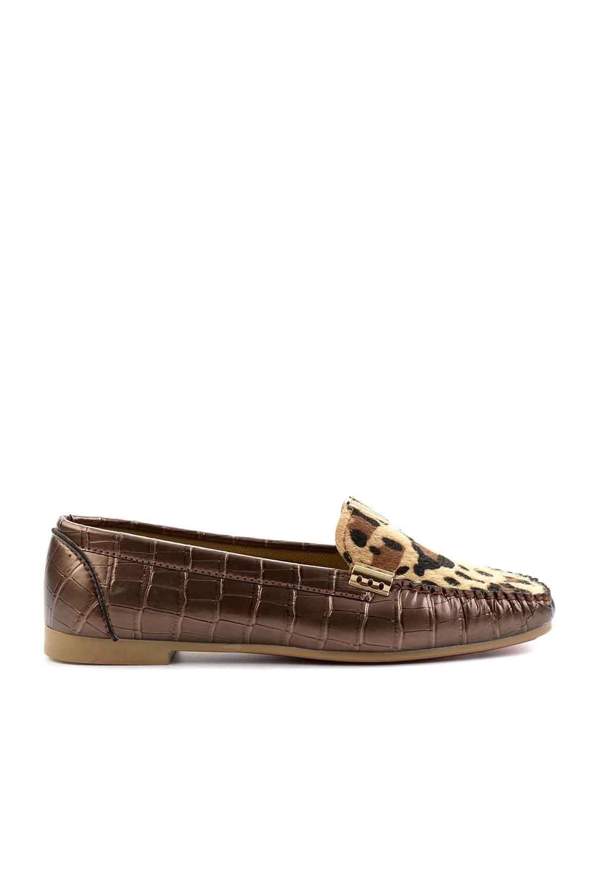 Bakır Leopar Kroko  Kadın Loafer Ayakkabı K01542030411