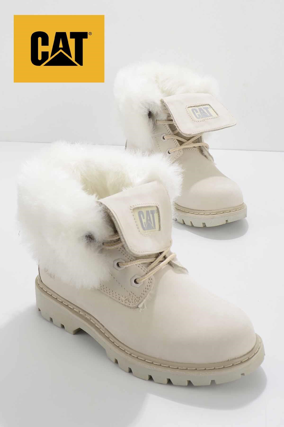 Beige Hakiki Deri Kadın Bot & Bootie CAT0111118401