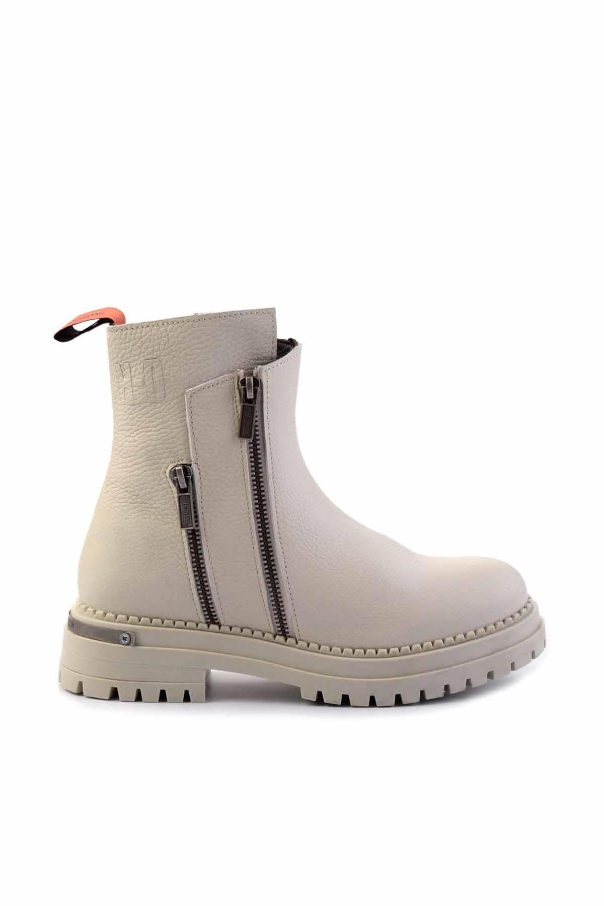 Beige Hakiki Deri Kadın Bot & Bootie HD0777003903