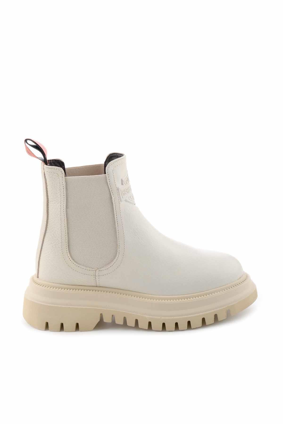 Beige Hakiki Deri Kadın Bot & Bootie HD0777003103