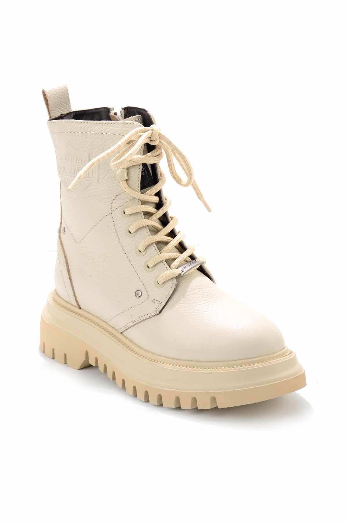 Beige Hakiki Deri Kadın Bot & Bootie HD0777002903