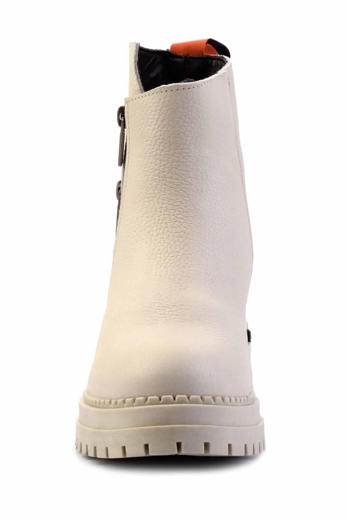 Beige Hakiki Deri Kadın Bot & Bootie HD0777003903