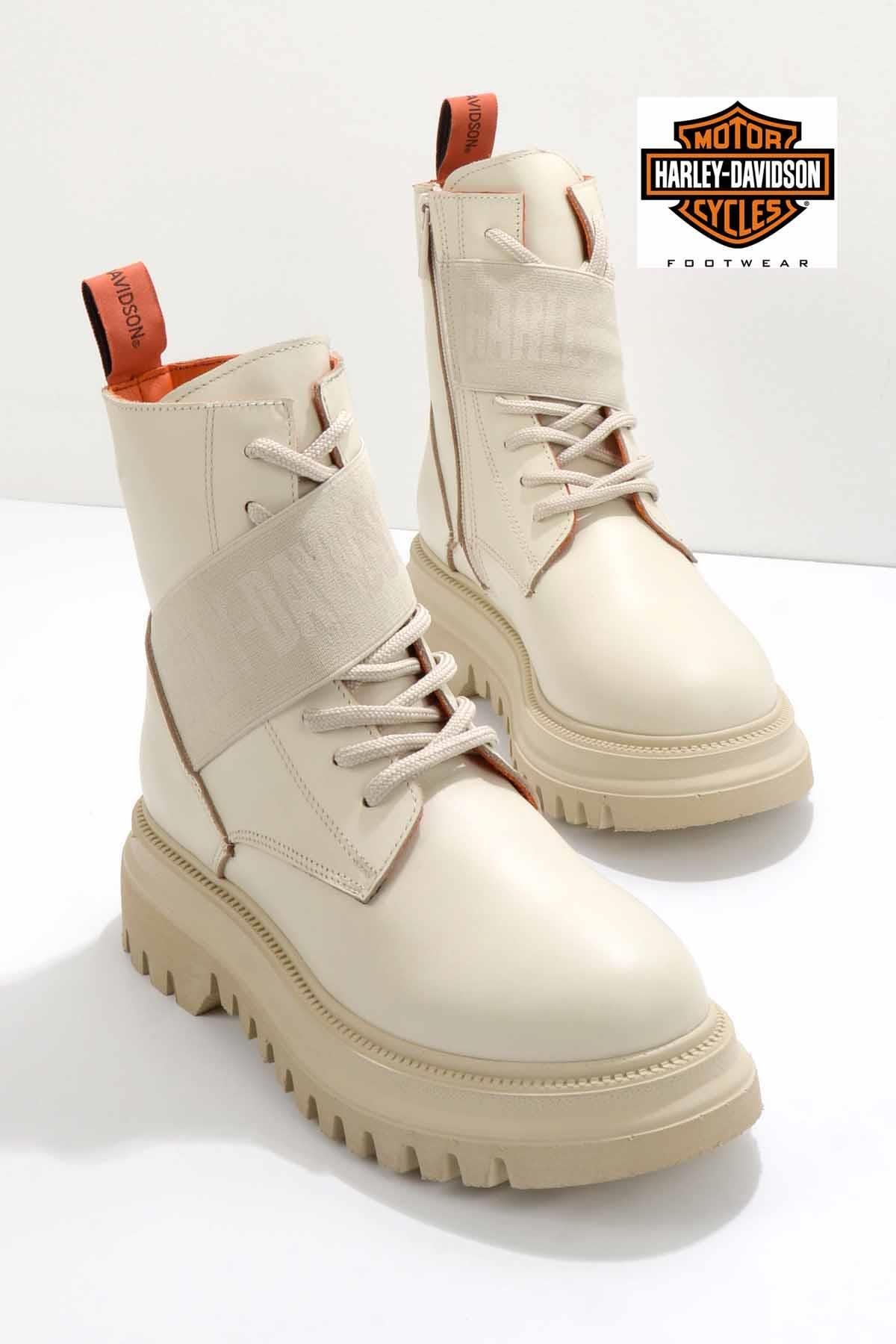 Beige Hakiki Deri Kadın Bot & Bootie HD0777055403