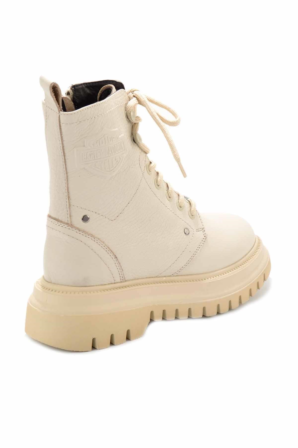 Beige Hakiki Deri Kadın Bot & Bootie HD0777002903