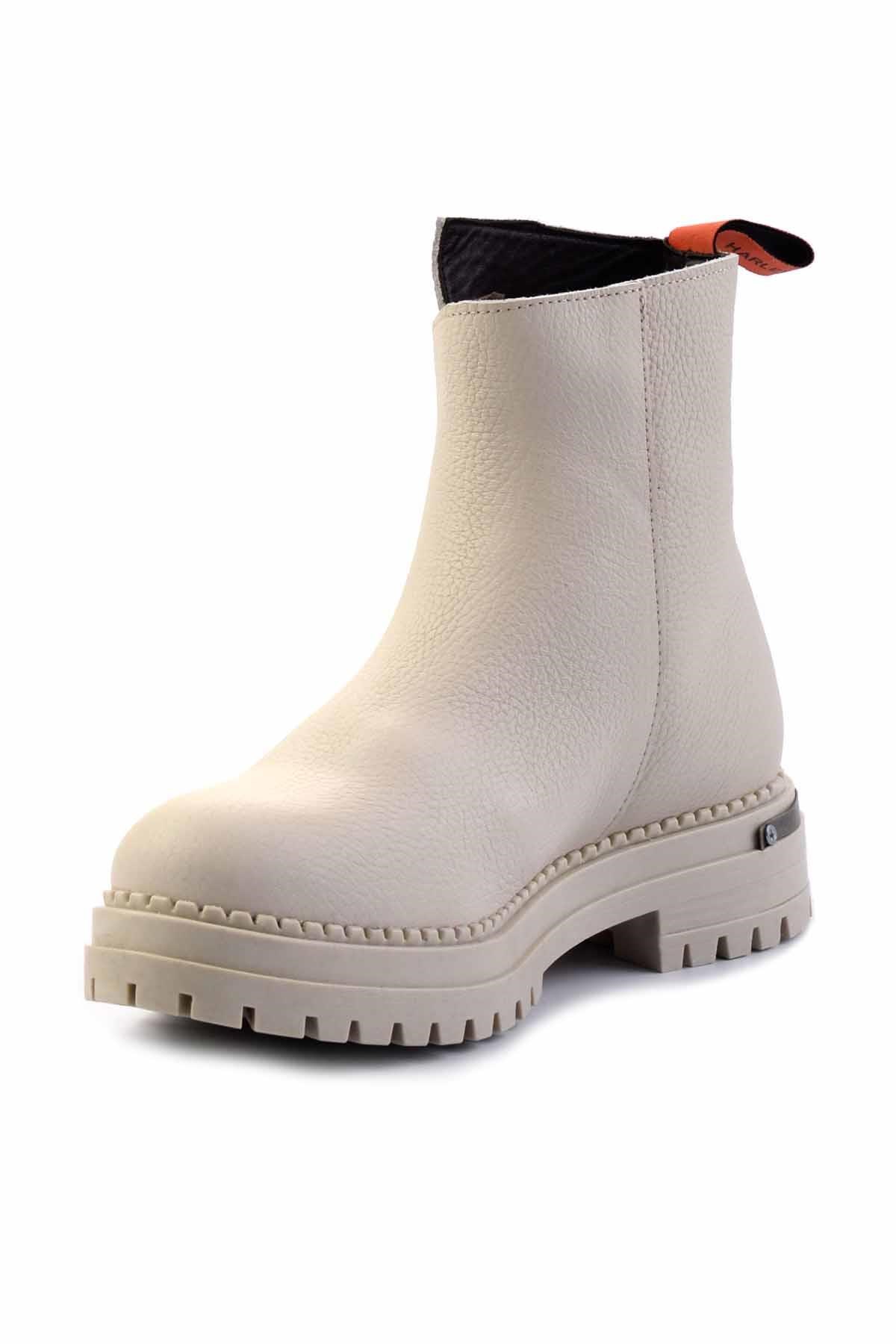 Beige Hakiki Deri Kadın Bot & Bootie HD0777003903