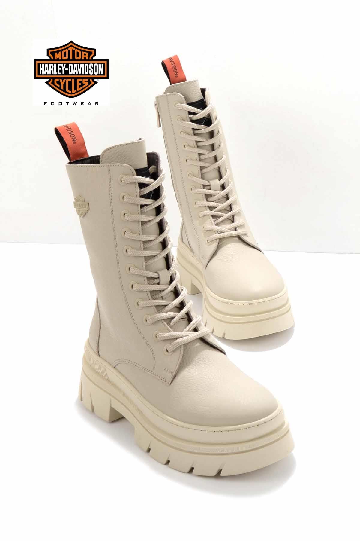 Beige Hakiki Deri Kadın Bot & Bootie HD0777066103