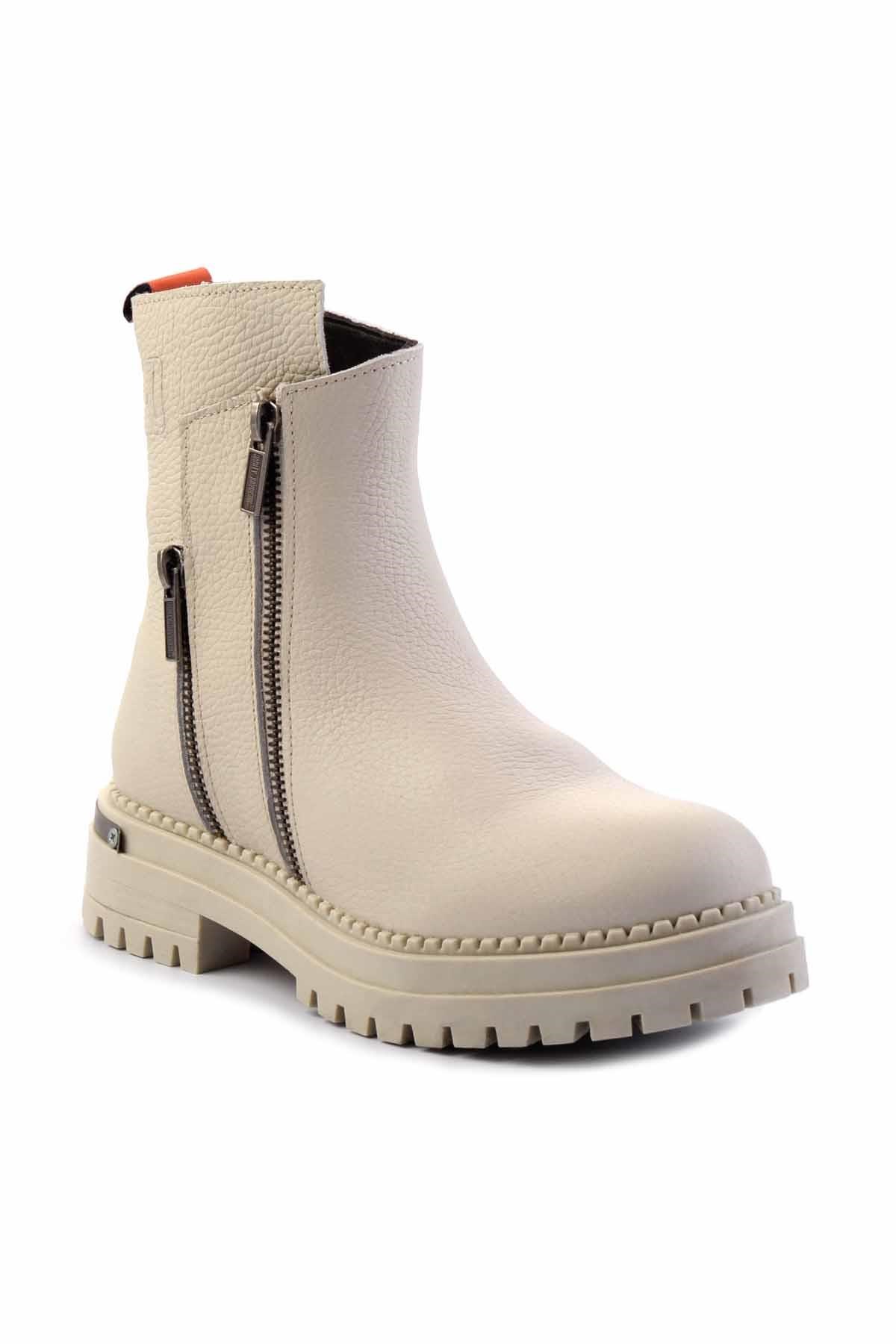 Beige Hakiki Deri Kadın Bot & Bootie HD0777003903