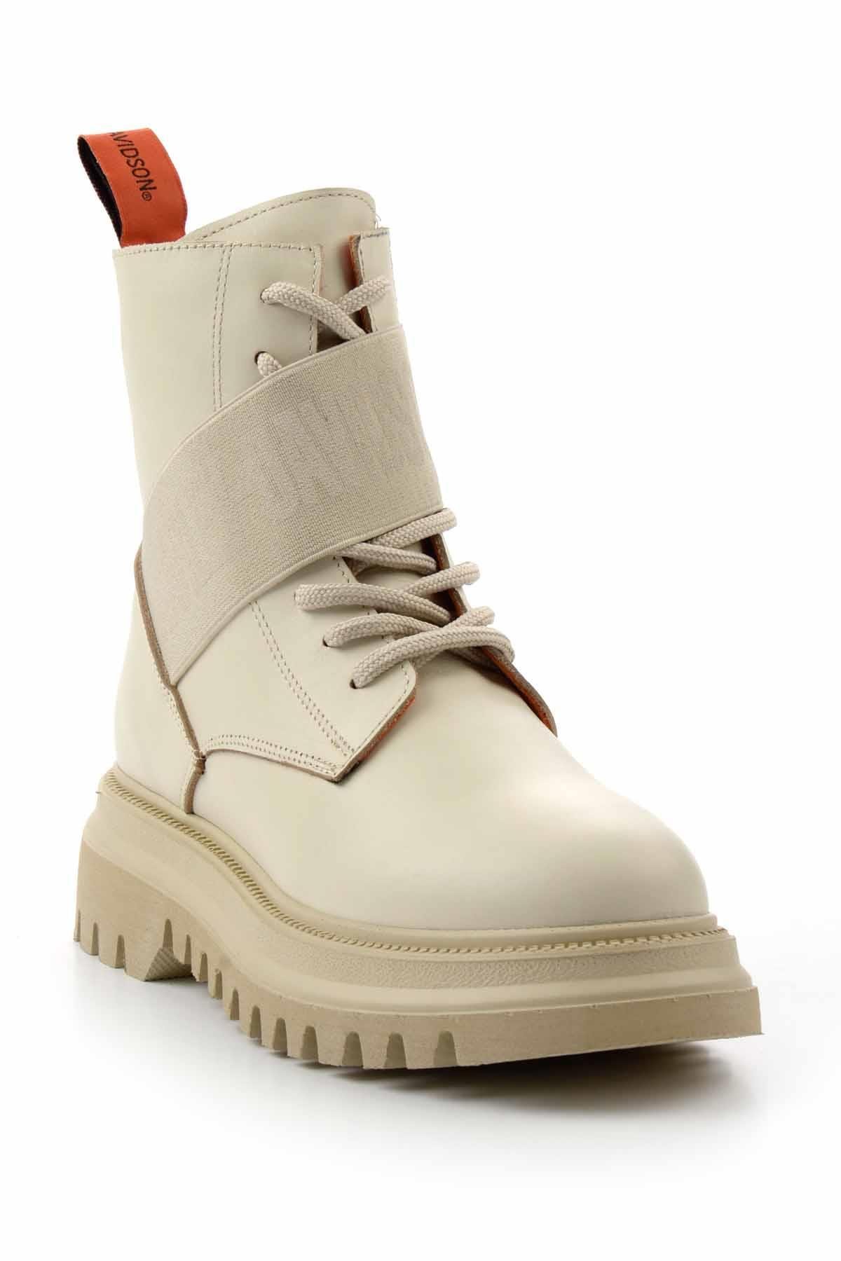 Beige Hakiki Deri Kadın Bot & Bootie HD0777055403
