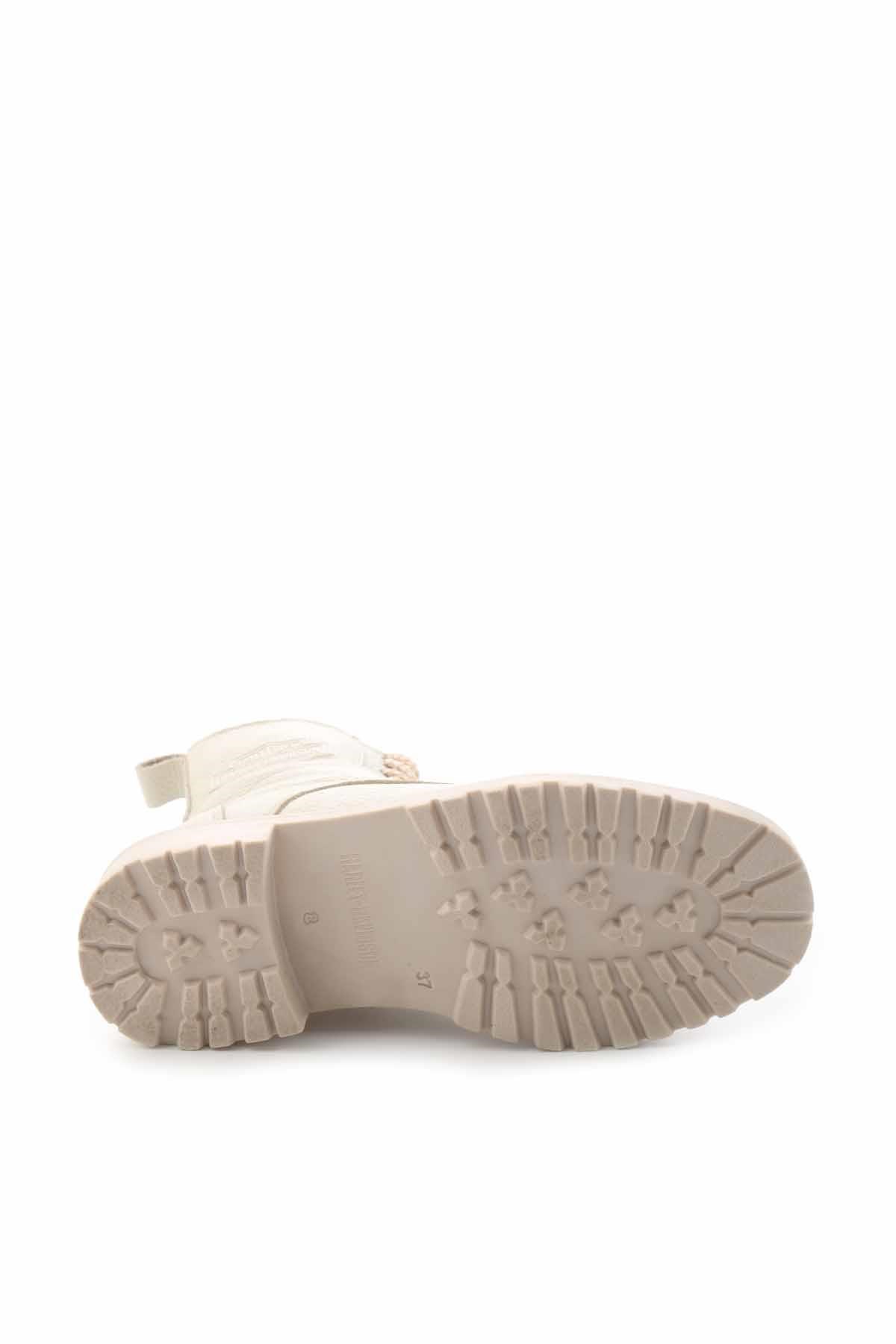 Beige Hakiki Deri Kadın Bot & Bootie HD0777002303
