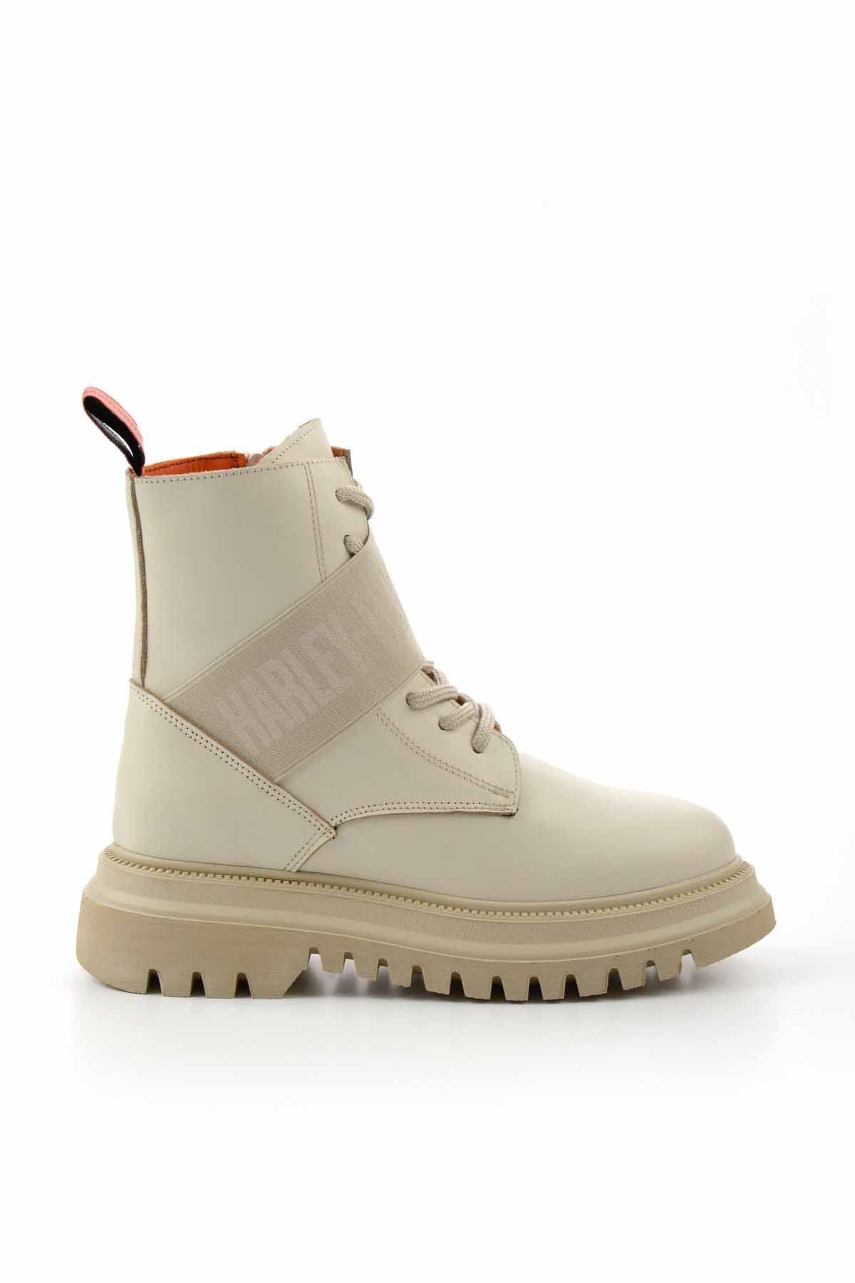 Beige Hakiki Deri Kadın Bot & Bootie HD0777055403